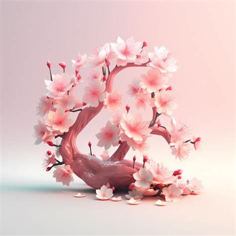 Premium AI Image Cherry Blossom Isometric 3d Soft Pastel Colors