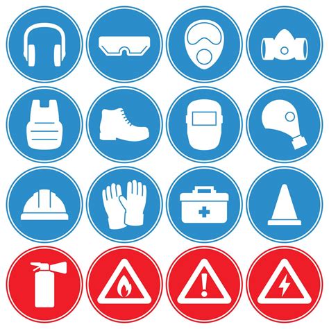 Work Safety Protection Equipment Icons Set Blue And Red Icons