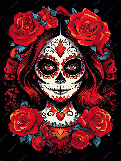 Premium Ai Image Sugar Skull Girl Vector Style Smooth Edges Orange