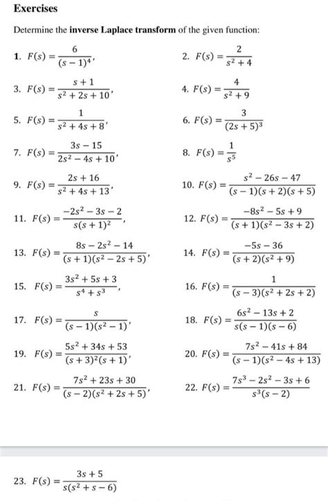 Solved Exercises Determine The Inverse Laplace Transform Of Chegg