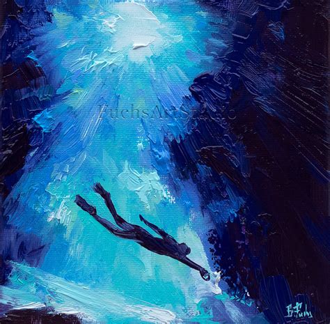 Scuba Diving Painting Diver Underwater Print Etsy