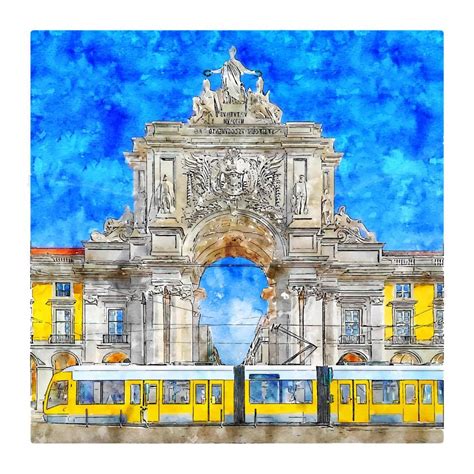 Lisbon Portugal Watercolor Sketch Hand Drawn Illustration