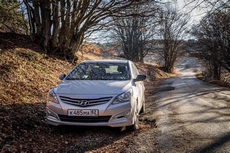 The Car Hyundai Solaris Accent Is Parked In Nature Editorial Photo