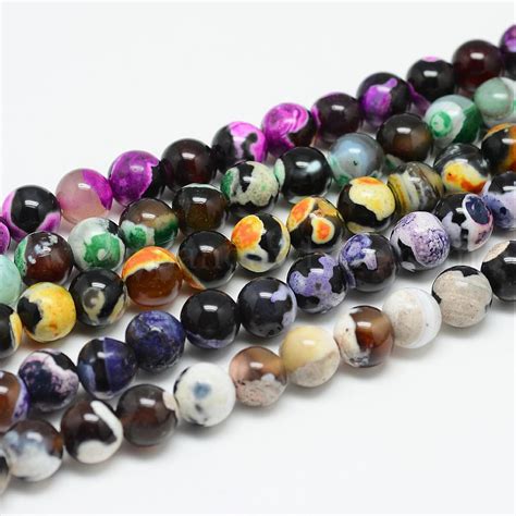 China Factory Dyed Natural Fire Crackle Agate Beads Strands Round Mm