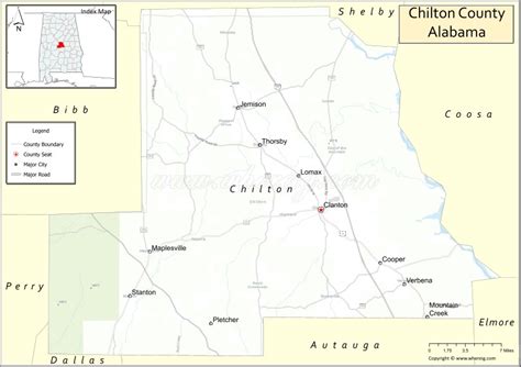 Map of Chilton County, Alabama