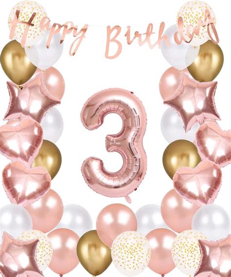 Snoes Ballonnen 3 Jaar Rose Gold White Dots Compleet Feestpakket Met