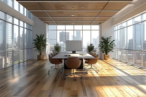 premium photo  large office   large desk   lot  windows