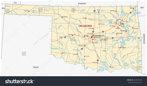 Oklahoma Road Map Stock Vector Illustration 204697819 : Shutterstock