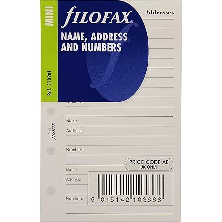 Filofax Personal Contacts Name Address Email Telephone Fax Mobile