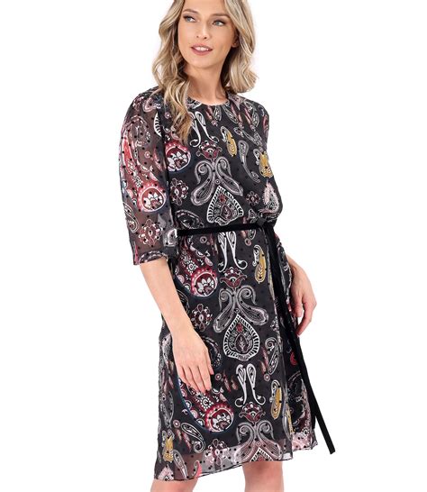 Printed Veil Dress With Paisley Motifs Dark Grey Yokko