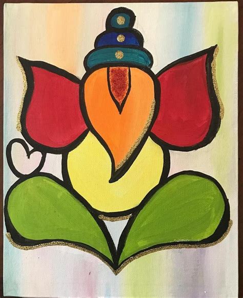 Ganesh Painting X Canvas Panel Indian Hindu Art Abstract Etsy