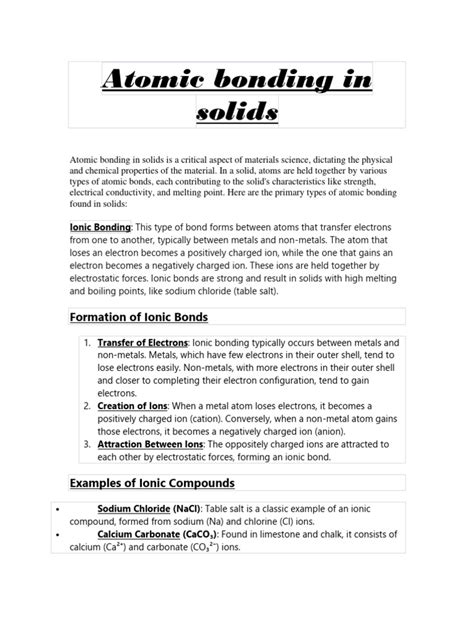 Atomic Bonding in Solids | PDF | Chemical Bond | Ion