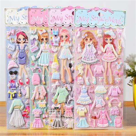 8sheets Stickers Kawaii Sticker Book Laptop Dress Up Lovely Girls 3d