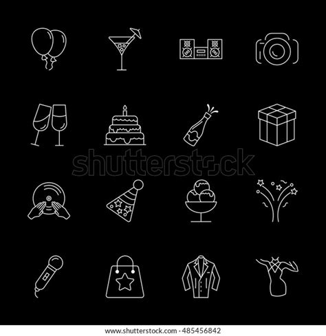 Vector Party Icon Set On Black Stock Vector Royalty Free 485456842