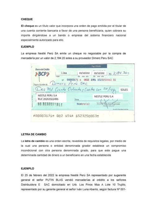 TA2 çlectura CHEQUE El cheque es un título valor que incorpora una