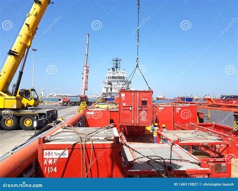 Cargo Operations Ongoing Onboard Supply Vessel Working For Oil And Gas