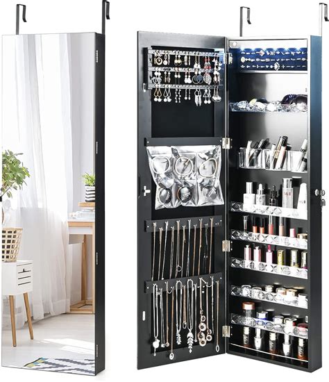 Ldaily Full Length Mirror Jewelry Cabinet Lockable Wall