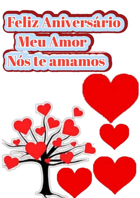 A Tree With Red Hearts On It And The Words Feliz Aniversaro Meu Amor