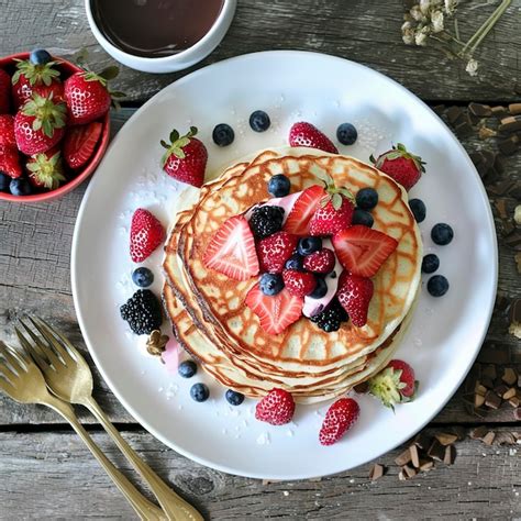 Fresas Fresas Panqueques O Crepes Con Bayas Y Chocolate Sobre Una Mesa