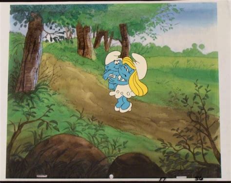 Orig Animation Baby Smurfs Cel Background Smurfette Art