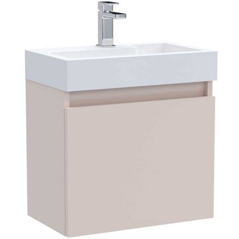 Nuie Merit Blush Pink Slimline 500mm 1 Door Wall Hung Vanity And Basin