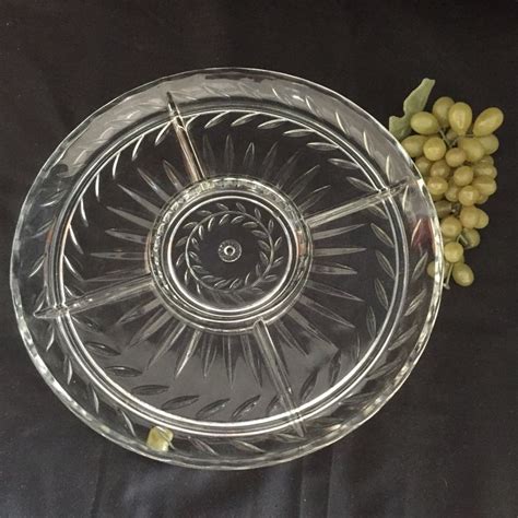 Round Divided Clear Glass Relish Tray Vintage Vintage Etsy Relish Trays Clear Glass Relish