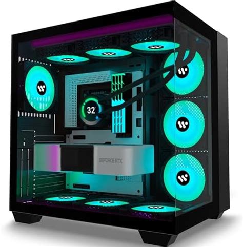 AMANSON Boîtier PC ATX 9 ventilateurs ARGB pré installés support RAD