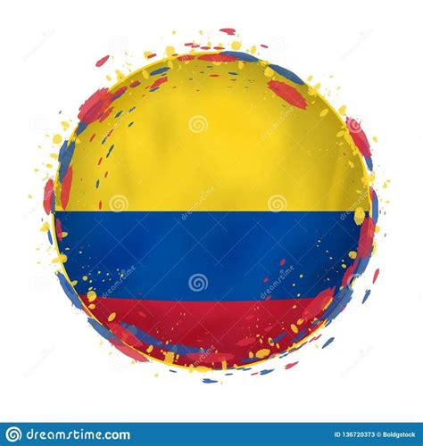 La Bandera Redonda Del Grunge De Colombia Con Salpica En Color De La