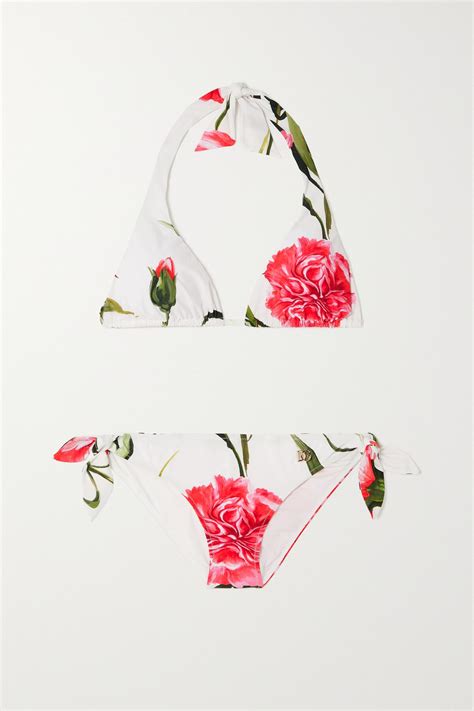 Dolce And Gabbana Pink Floral Print Halterneck Bikini Editorialist