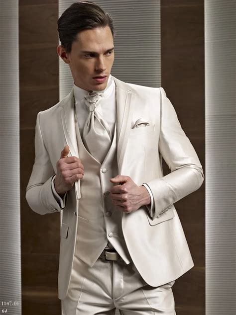 Latest Coat Pant Designs Champagne Satin Italian Men Suit Prom Tuxedo