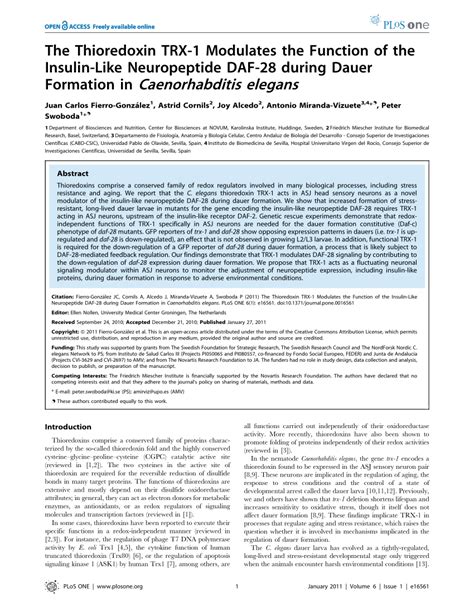 Pdf The Thioredoxin Trx 1 Modulates The Function Of The Insulin Like