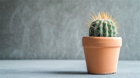 Premium Photo Small Cactus In Clay Pot On Table