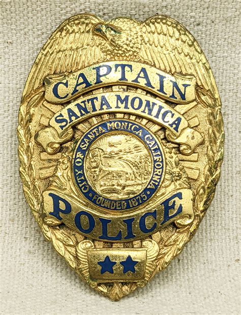 Beautiful Late 1940s Santa Monica CA Police Captain Badge in Shirt Size ...