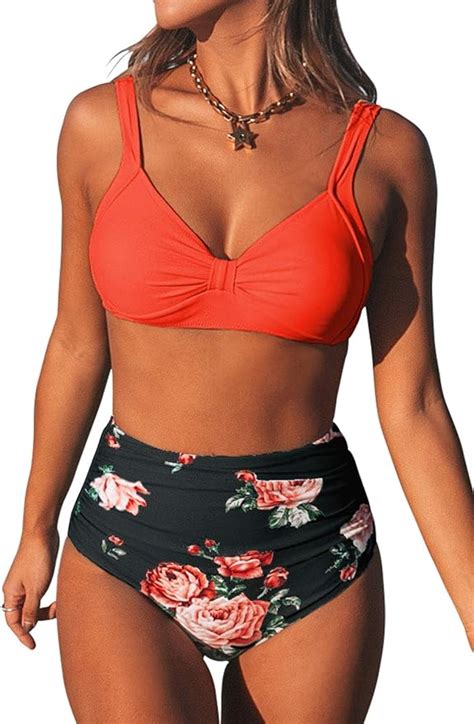 Cupshe Damen Bikini Set Herzausschnitt Breite Träger High Waist