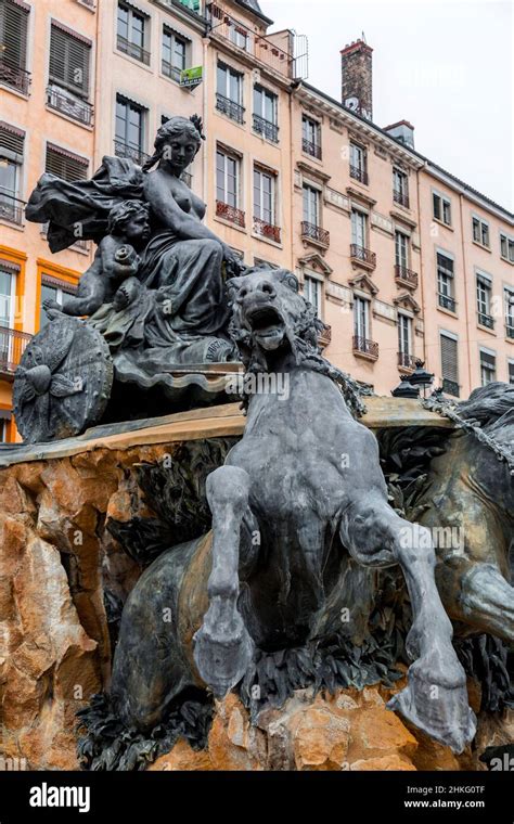 Lyon France JAN 26 2022 Fontaine Bartholdi Is A Fountain Sculpted