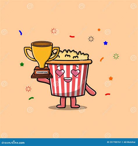 Cartoon Character Popcorn Holding Golden Trophy Stock Vector ...