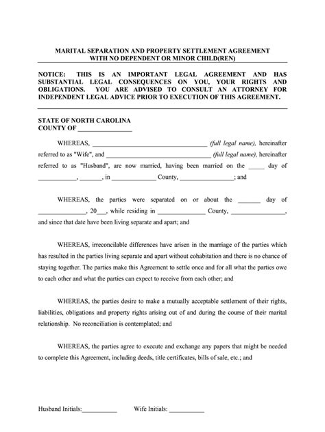 Separation Agreement Nc Template