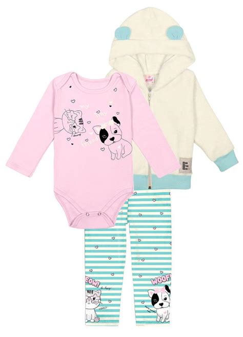 Conjunto Body Cal A E Jaqueta Baby Bege Abrange