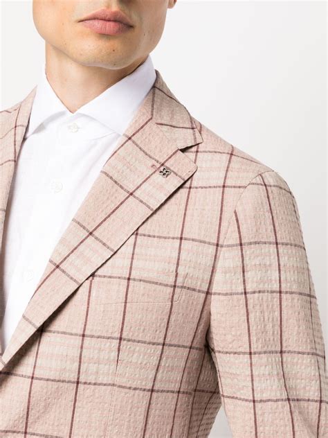 Tagliatore Grid Pattern Single Breasted Blazer In Pink Modesens