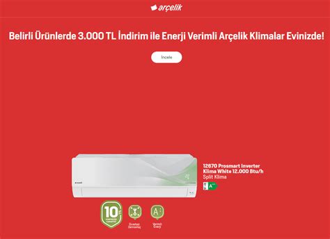 3000TL Arçelik Inverter Klima İndirimi Ücretsiz Keşif Ücretsiz