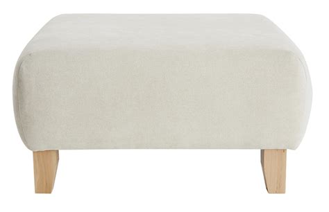 Pouf Repose Pieds En Tissu Effet Velours Textur Beige Et Bois Clair