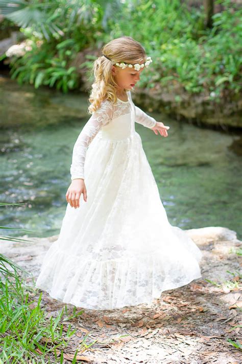 Flower Girl Dress White Lace Long Sleeve Dress Flower Girl Etsy