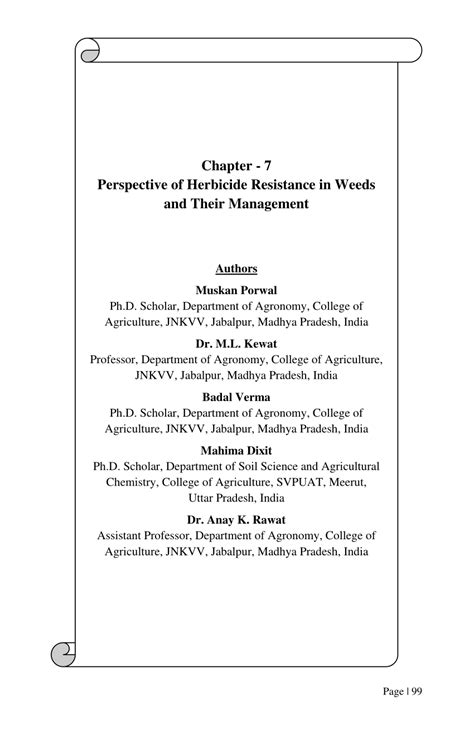 Pdf Perspective Of Herbicide Resistance In Weeds And Their Management