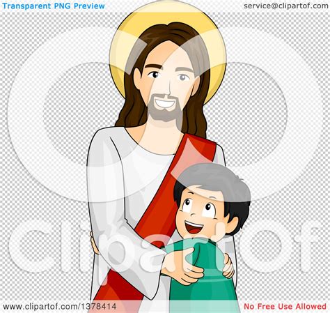 Clipart of a Happy Boy Hugging Jesus Christ - Royalty Free Vector ...