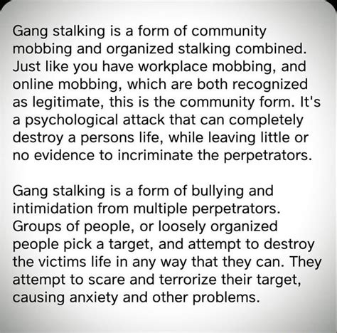 Gang Stalking Is A Form Of Community Mobbing And Organized Stalking