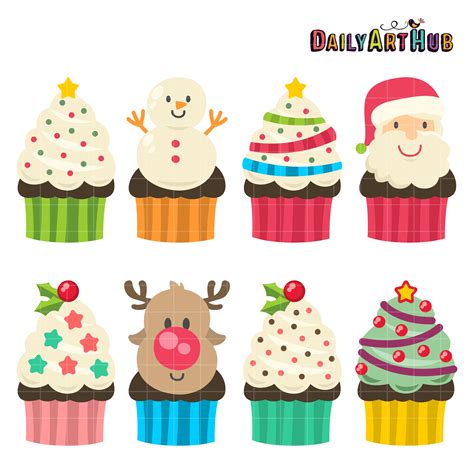 Christmas Yummy Cupcakes Clip Art Set Daily Art Hub