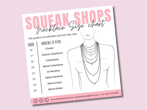 Editable Necklace Size Chart Template Printable Necklace Size Guide