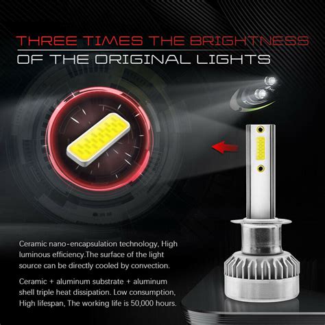 Car Led Light H W Lm Cob Led Car Headlights Full Aluminum X