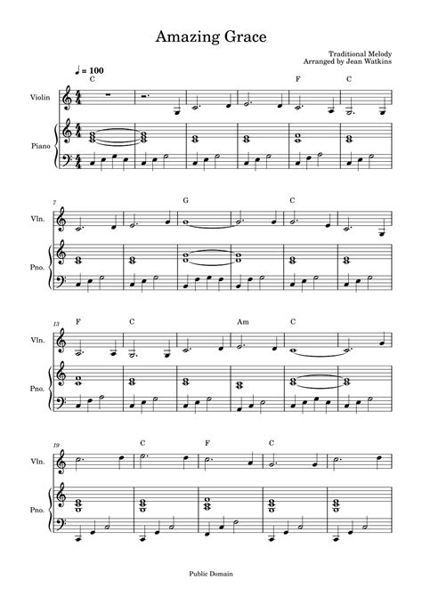 Amazing Grace Arr Sheet Music Traditional Melody Violin And Piano