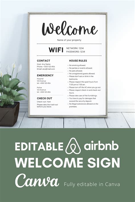 Airbnb 1 Page House Rules Editable Airbnb Welcome Sign Etsy In 2022